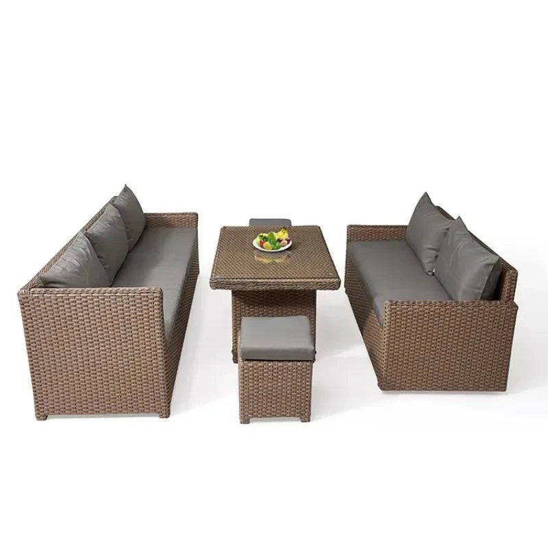 Patio Modern Wicker All Weather Aluminum Rattan Outdoor Corner L-Shaped Dining Garden Sofa Set Manwatstore