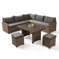 Patio Modern Wicker All Weather Aluminum Rattan Outdoor Corner L-Shaped Dining Garden Sofa Set Manwatstore