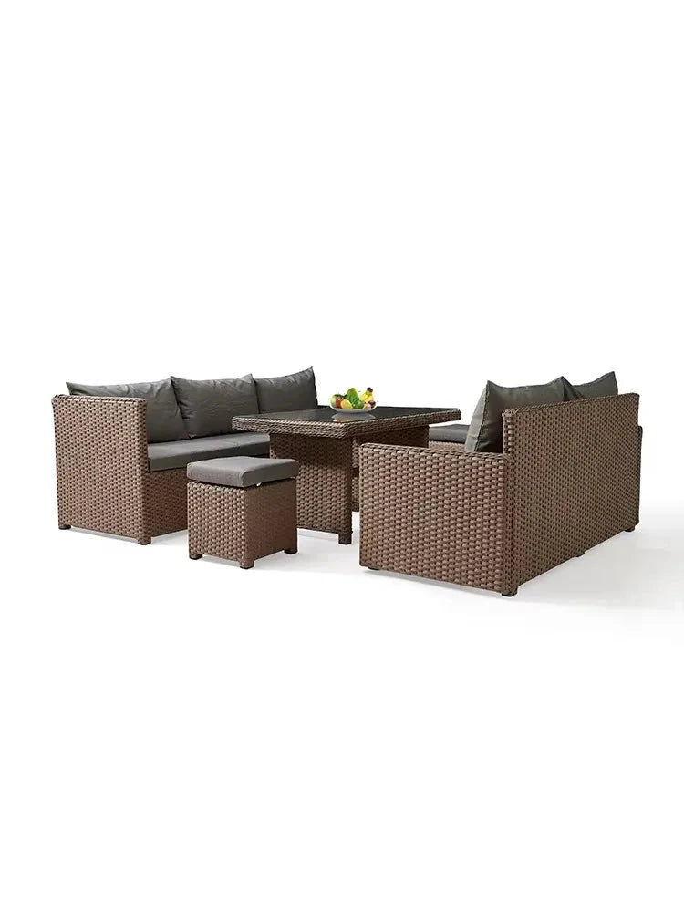 Patio Modern Wicker All Weather Aluminum Rattan Outdoor Corner L-Shaped Dining Garden Sofa Set Manwatstore