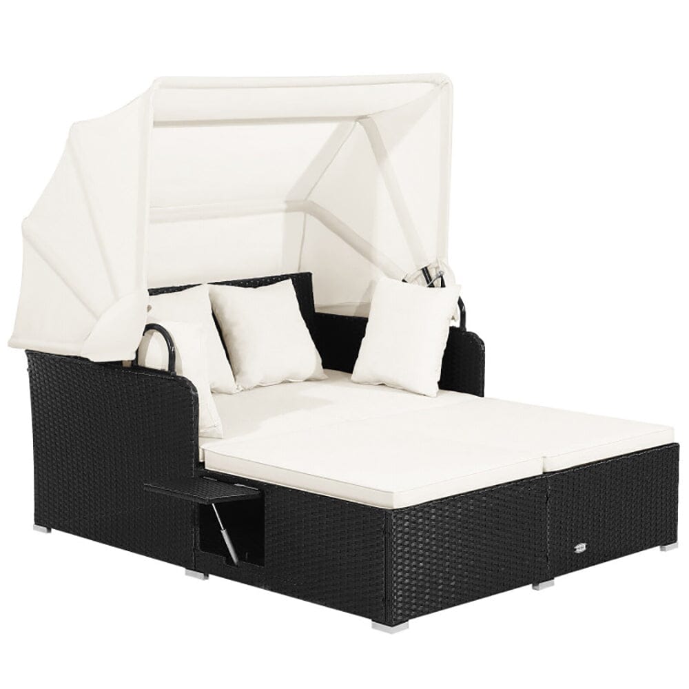 Patio Rattan Daybed With Retractable Canopy And Side Tables 0 Manwatstore