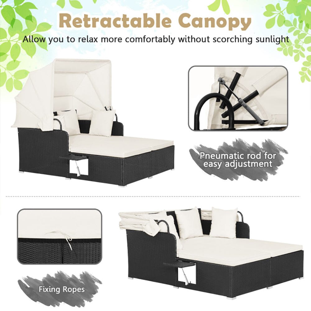 Patio Rattan Daybed With Retractable Canopy And Side Tables 0 Manwatstore