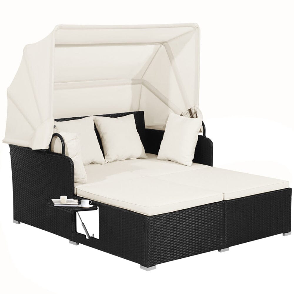 Patio Rattan Daybed With Retractable Canopy And Side Tables 0 Manwatstore