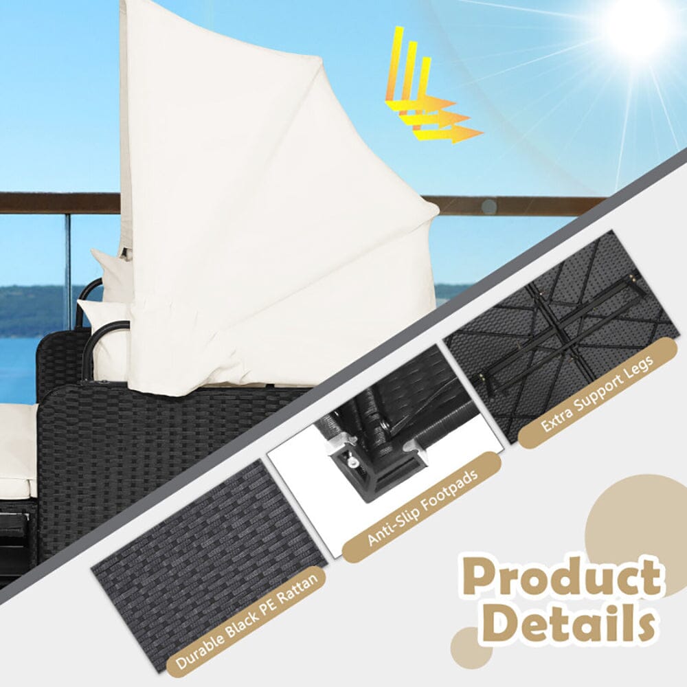 Patio Rattan Daybed With Retractable Canopy And Side Tables 0 Manwatstore
