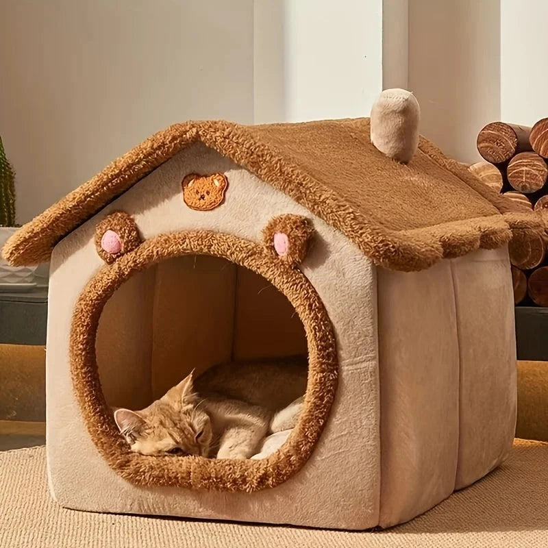 Pet Bed House For Cats, Removable Washable Cat House, Winter Warm Cat Bed Soft And Comfortable Puppy Cave Nest Christmas Gift Manwatstore
