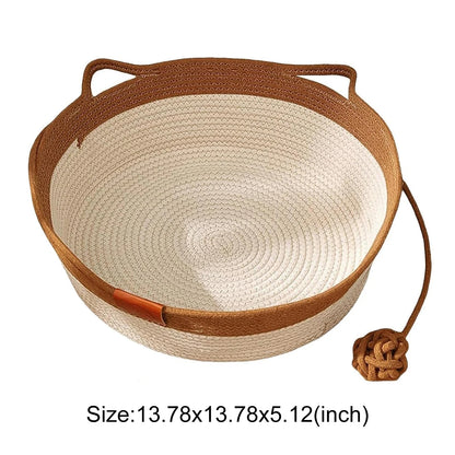 Pet Cat Bed Round Hand Woven Rattan Wear-resistant Cat Bed Summer Cooling Pet Bed Indoor Sleeping House Pet Products Accessories Manwatstore