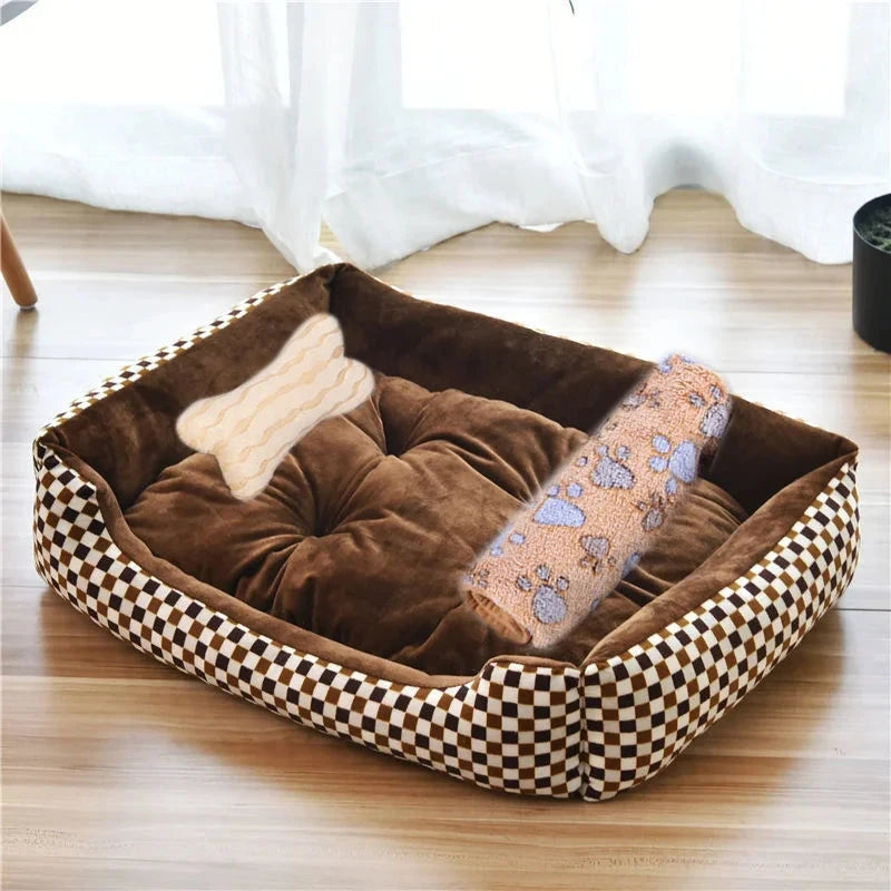 Pet Cat Dog Bed Cozy Square Plush Kennel Puppy Sofa Bed Cushion Pet Product Accessories For Small Medium Animal Doghouse Manwatstore