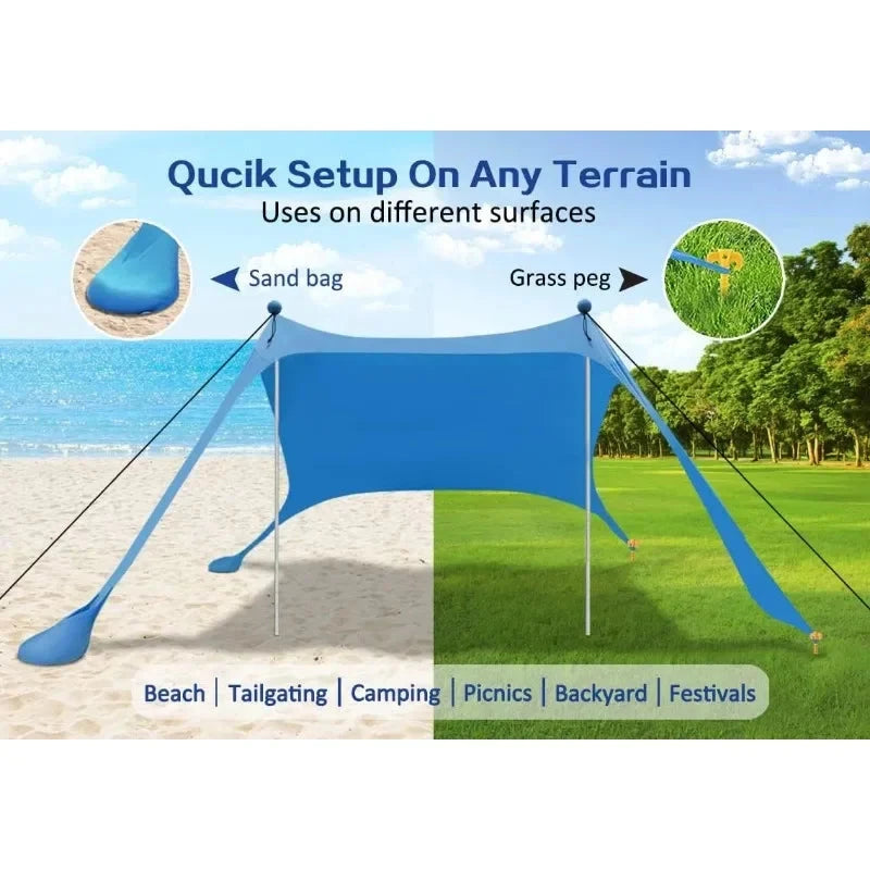 Portable Canopy Beach Tent Pop-up Sunshade UV Resistant Camping Bed Tent Windproof and Sunscreen Sun Shelter Canopy Garden House Manwatstore