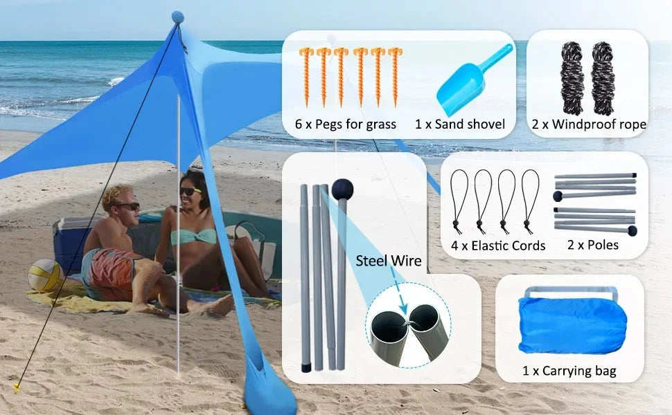 Portable Canopy Beach Tent Pop-up Sunshade UV Resistant Camping Bed Tent Windproof and Sunscreen Sun Shelter Canopy Garden House Manwatstore