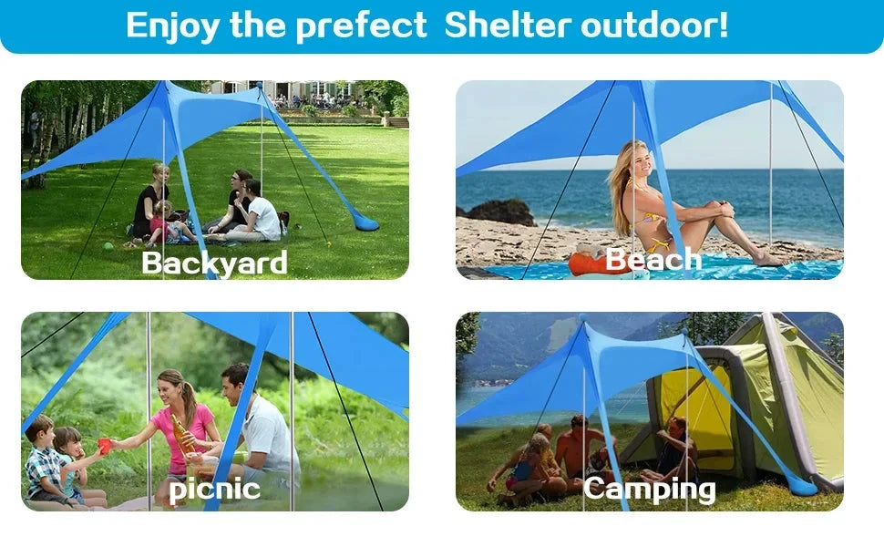 Portable Canopy Beach Tent Pop-up Sunshade UV Resistant Camping Bed Tent Windproof and Sunscreen Sun Shelter Canopy Garden House Manwatstore