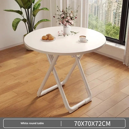 Portable Folding Round Dining Table Space Saving Kitchen Table Small Apartment Balcony Outdoor Lightweight Easy Storage Wood Manwatstore