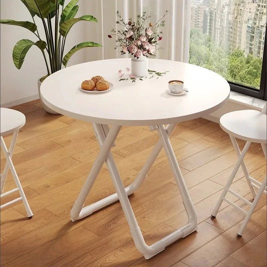 Portable Folding Round Dining Table Space Saving Kitchen Table Small Apartment Balcony Outdoor Lightweight Easy Storage Wood Manwatstore