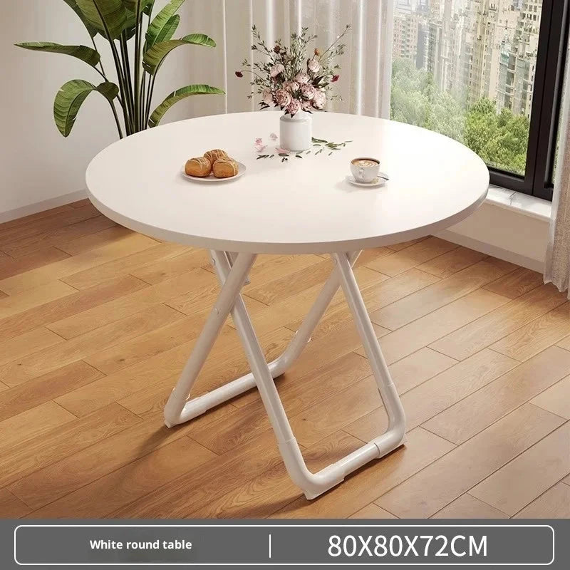Portable Folding Round Dining Table Space Saving Kitchen Table Small Apartment Balcony Outdoor Lightweight Easy Storage Wood Manwatstore