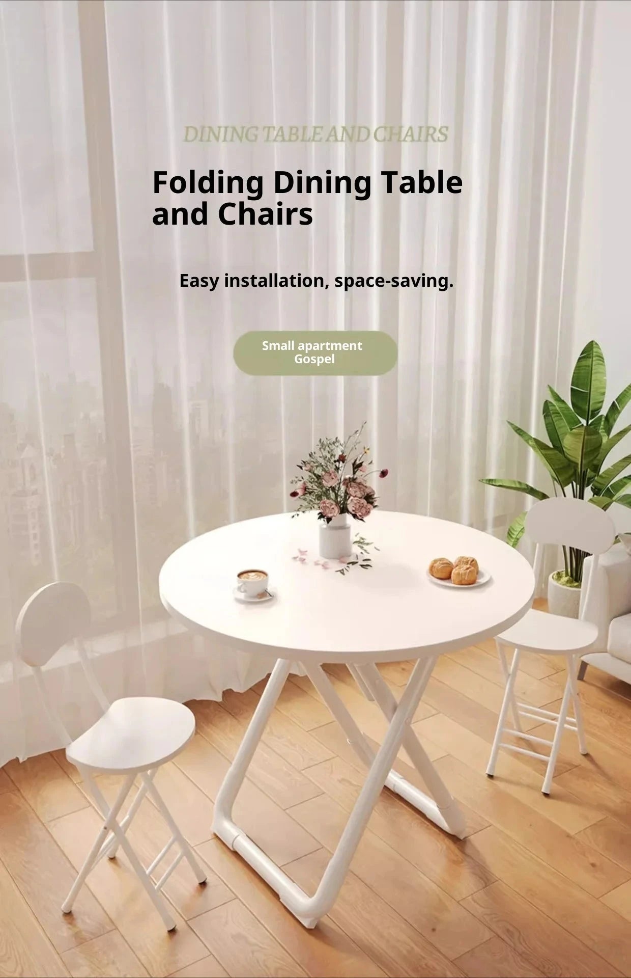 Portable Folding Round Dining Table Space Saving Kitchen Table Small Apartment Balcony Outdoor Lightweight Easy Storage Wood Manwatstore