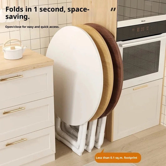 Portable Folding Round Dining Table Space Saving Kitchen Table Small Apartment Balcony Outdoor Lightweight Easy Storage Wood Manwatstore