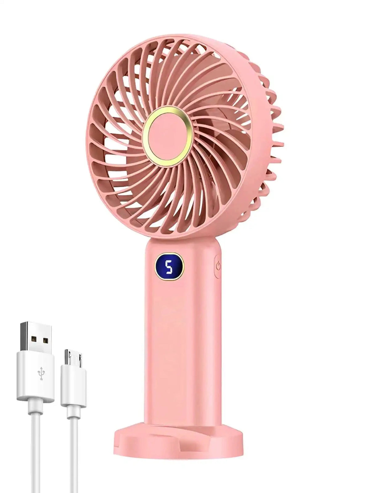 Portable Handheld Fan USB Rechargeable Mini Fan Digital Display 5-Speed Adjustment Suitable For Travel Outdoor Office Home Manwatstore