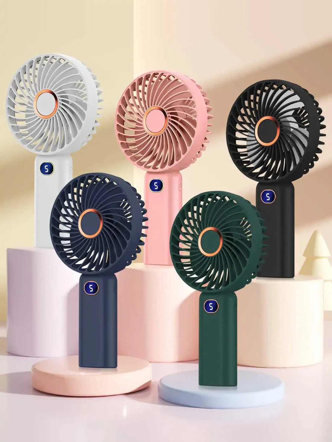 Portable Handheld Fan USB Rechargeable Mini Fan Digital Display 5-Speed Adjustment Suitable For Travel Outdoor Office Home Manwatstore