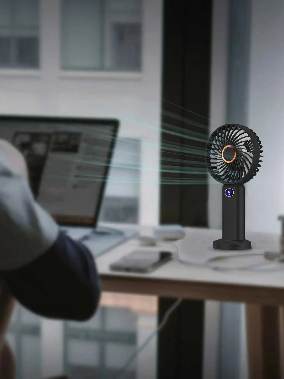 Portable Handheld Fan USB Rechargeable Mini Fan Digital Display 5-Speed Adjustment Suitable For Travel Outdoor Office Home Manwatstore