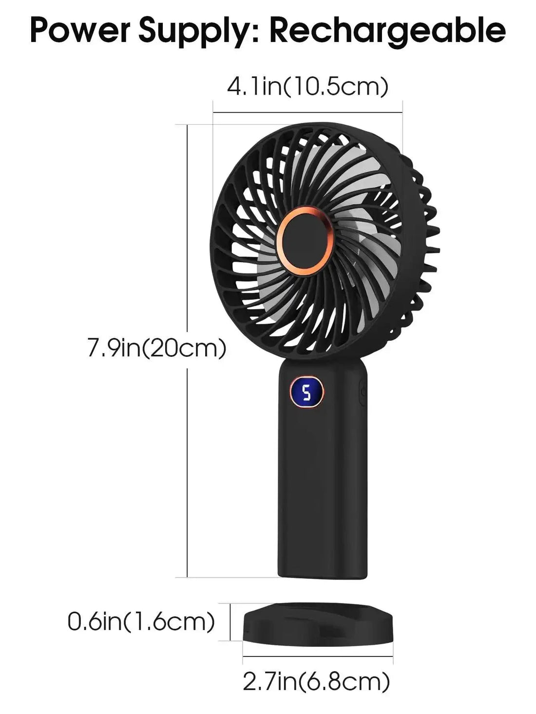 Portable Handheld Fan USB Rechargeable Mini Fan Digital Display 5-Speed Adjustment Suitable For Travel Outdoor Office Home Manwatstore