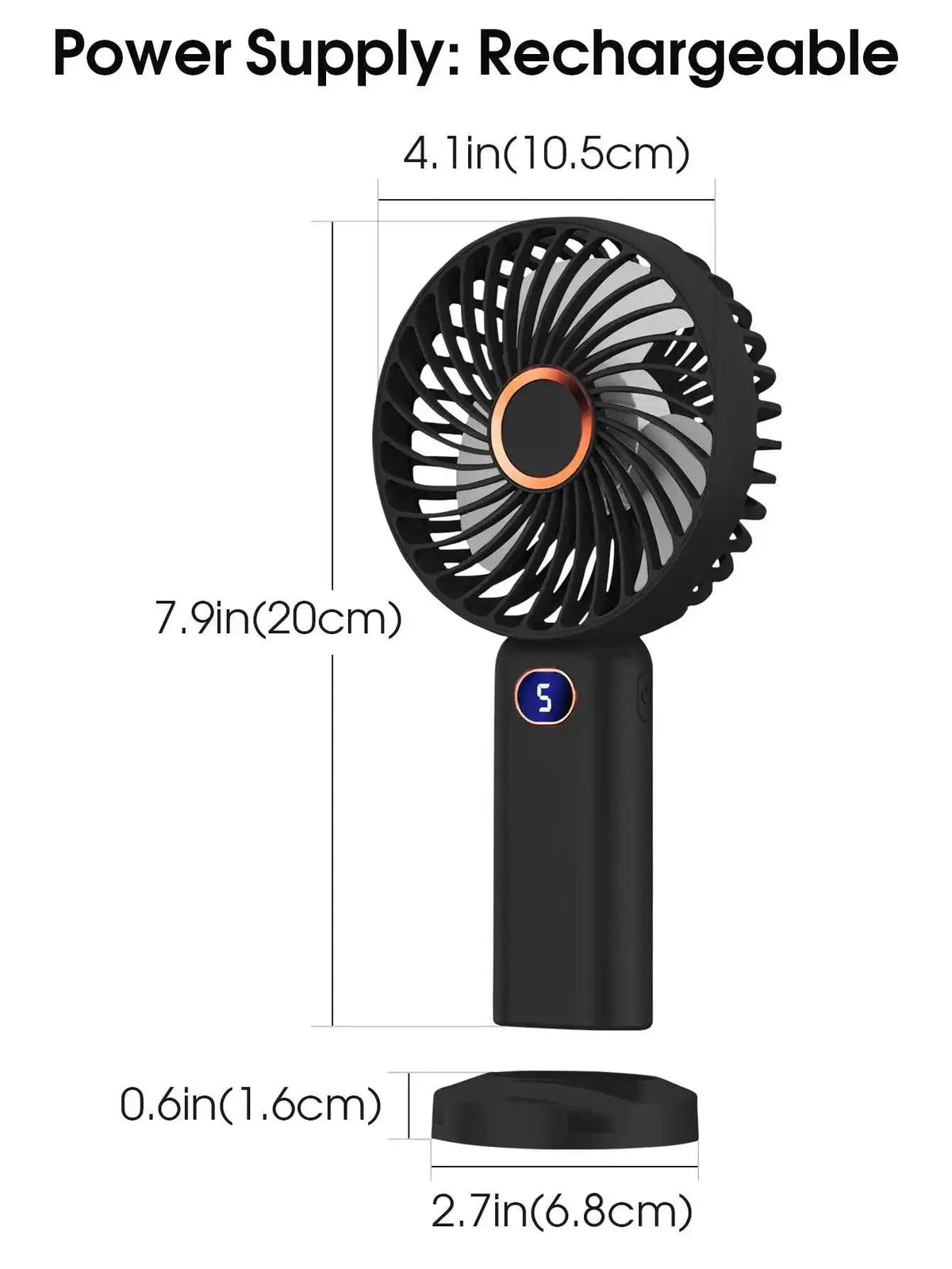 Portable Handheld Fan USB Rechargeable Mini Fan Digital Display 5-Speed Adjustment Suitable For Travel Outdoor Office Home Manwatstore