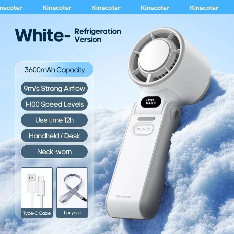 Portable High Speed Cooling Handheld Fan 3600mAh Rechargeable 100 Speed Adjustable Mini Foldable Air Cooling Turbo Fan &amp; Lanyard Manwatstore