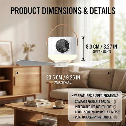 Portable Rechargeable Hanging Fan with LED Light Remote Control Manwatstore