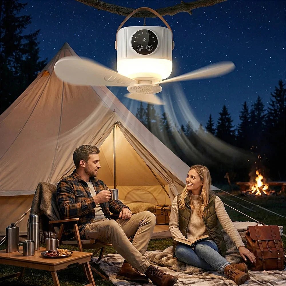 Portable Rechargeable Hanging Fan with LED Light Remote Control Manwatstore