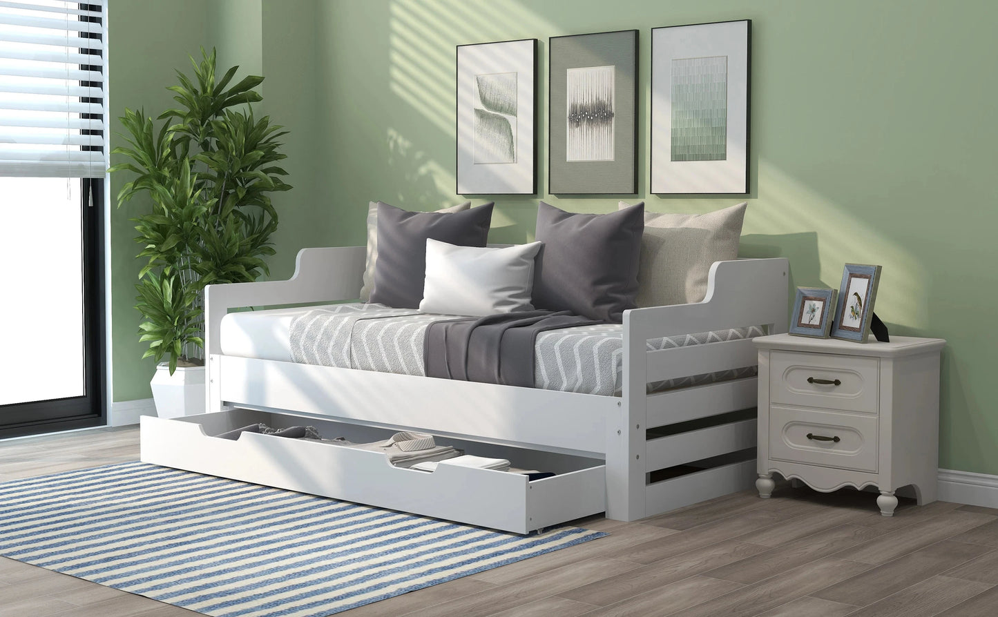 PureNest™ Single Guest Sofa Bed with Pull-Out Trundle (3FT / 90 × 190 cm) – White Manwatstore