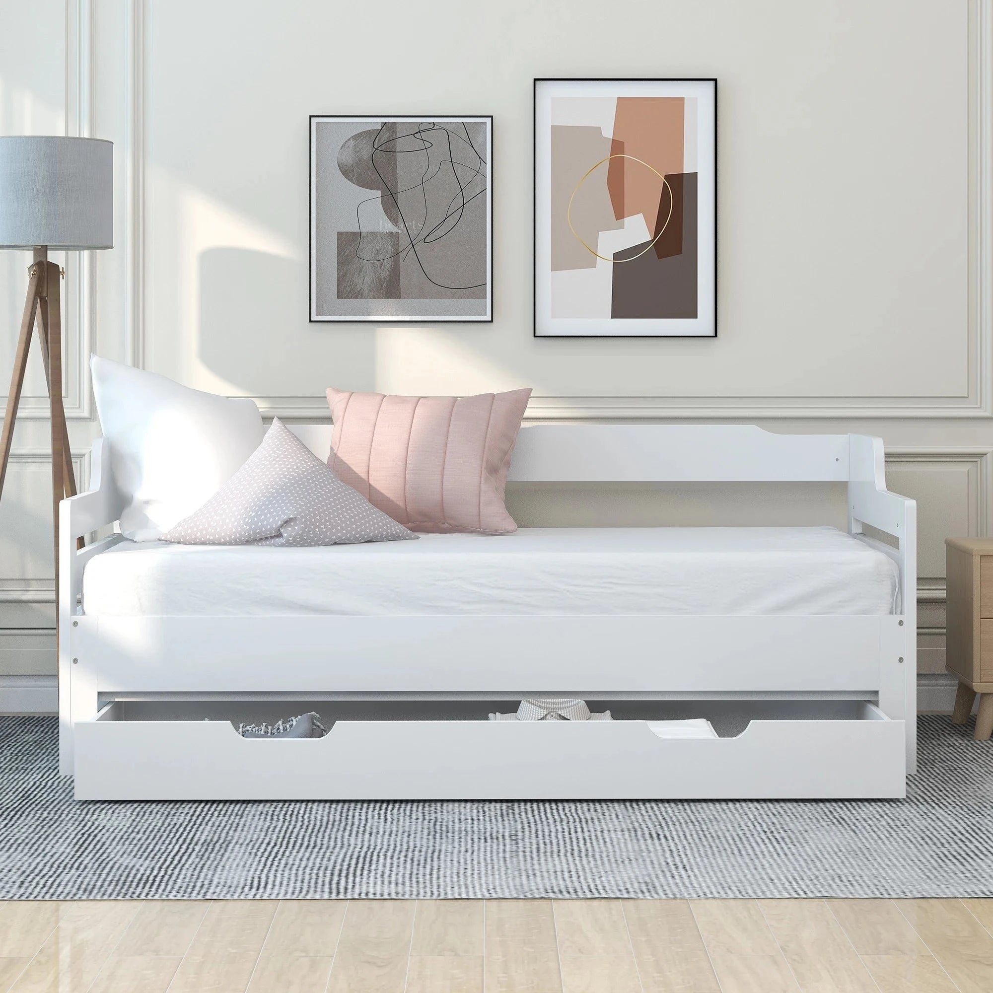 PureNest™ Single Guest Sofa Bed with Pull-Out Trundle (3FT / 90 × 190 cm) – White Manwatstore