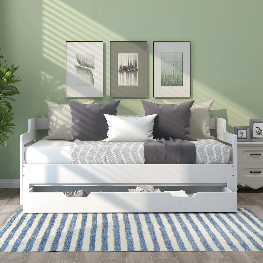 PureNest™ Single Guest Sofa Bed with Pull-Out Trundle (3FT / 90 × 190 cm) – White Manwatstore