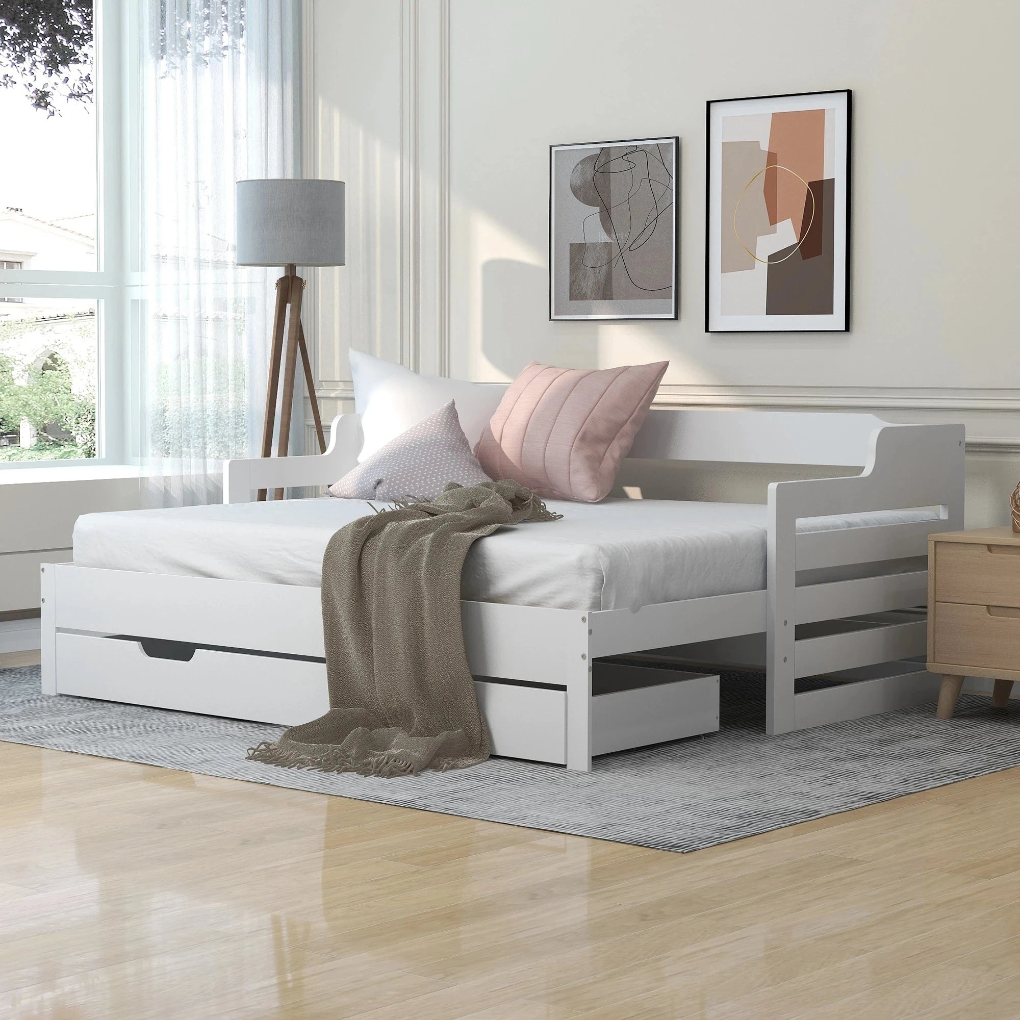PureNest™ Single Guest Sofa Bed with Pull-Out Trundle (3FT / 90 × 190 cm) – White Manwatstore