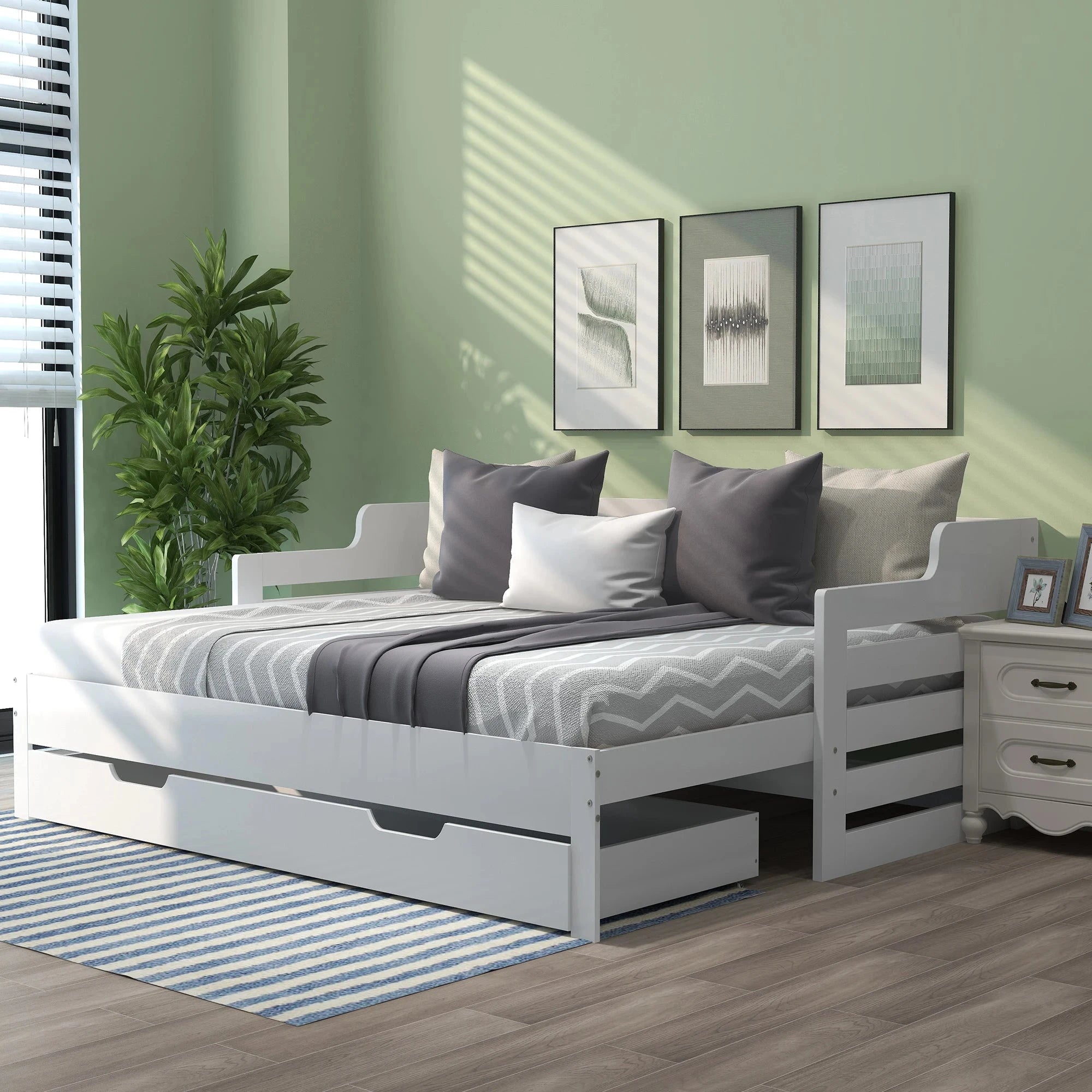 PureNest™ Single Guest Sofa Bed with Pull-Out Trundle (3FT / 90 × 190 cm) – White Manwatstore