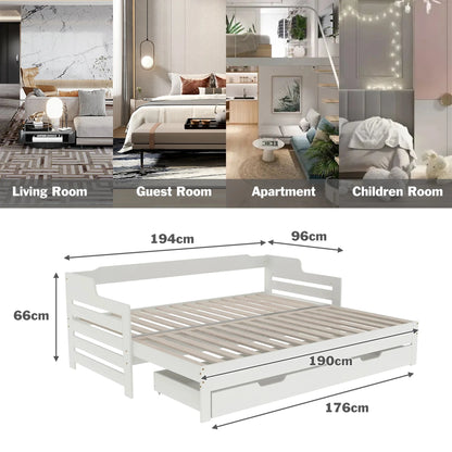 PureNest™ Single Guest Sofa Bed with Pull-Out Trundle (3FT / 90 × 190 cm) – White Manwatstore