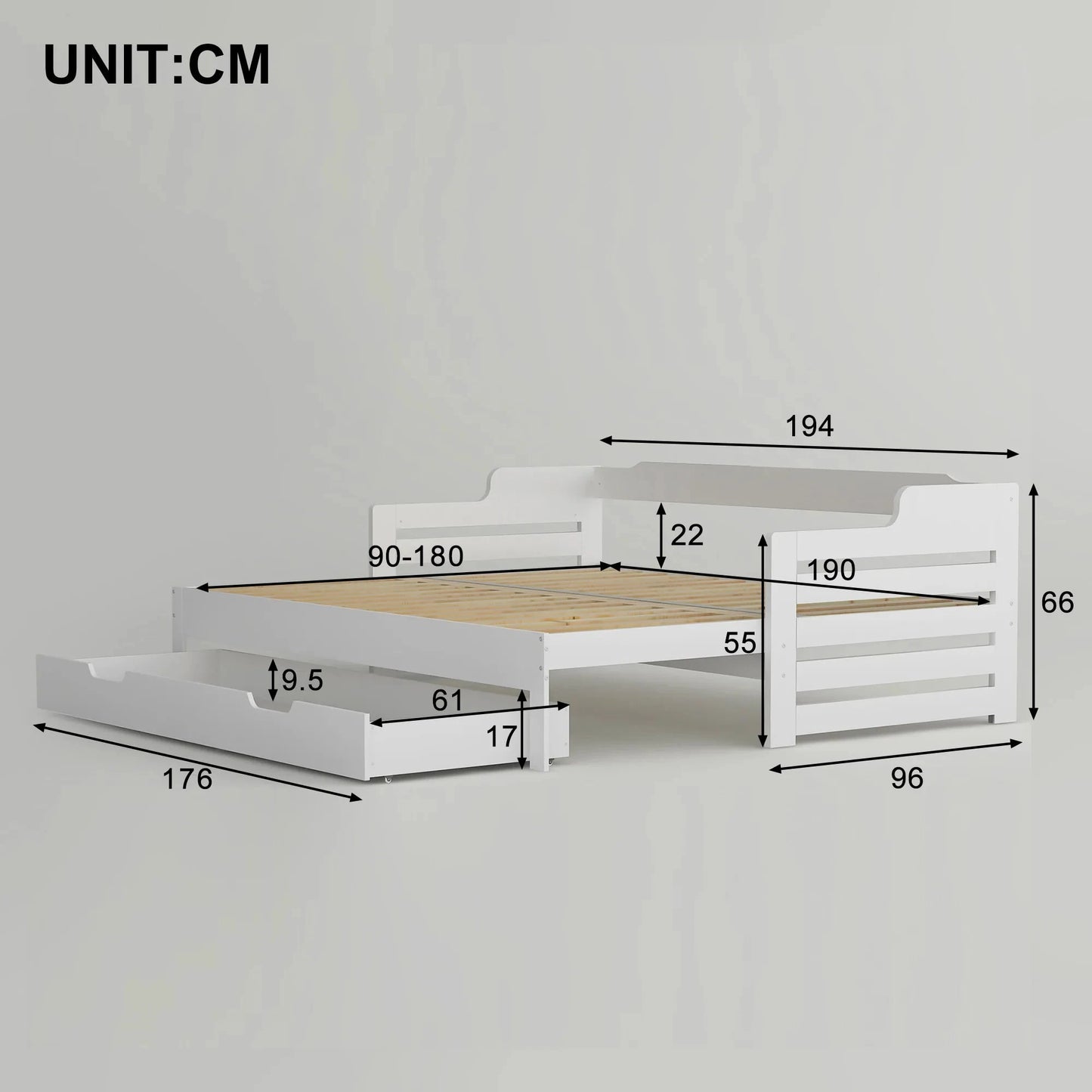 PureNest™ Single Guest Sofa Bed with Pull-Out Trundle (3FT / 90 × 190 cm) – White Manwatstore