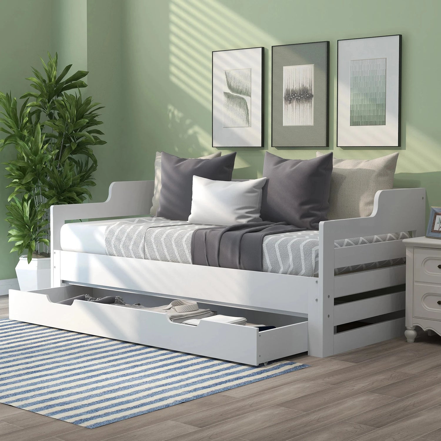 PureNest™ Single Guest Sofa Bed with Pull-Out Trundle (3FT / 90 × 190 cm) – White Manwatstore