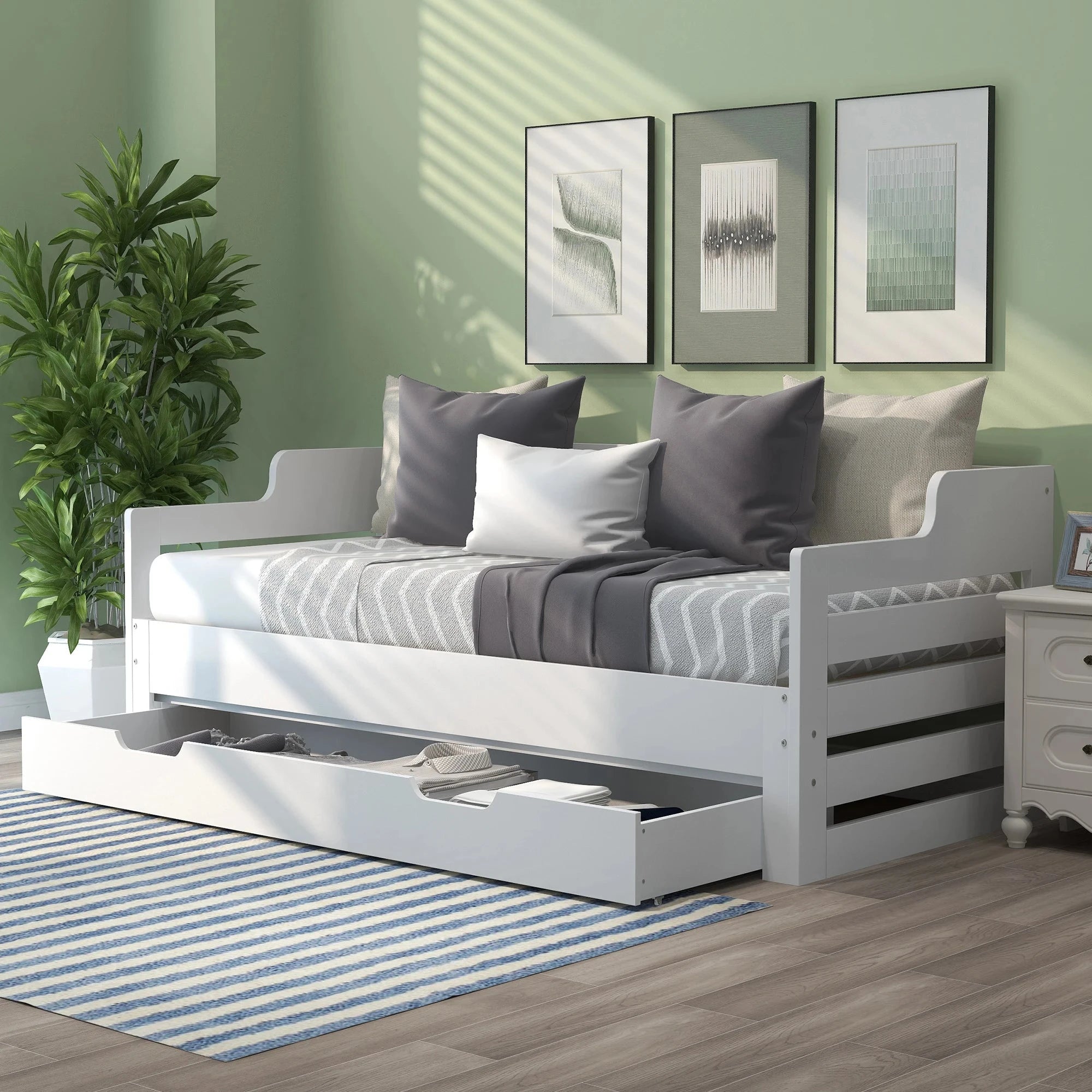 PureNest™ Single Guest Sofa Bed with Pull-Out Trundle (3FT / 90 × 190 cm) – White Manwatstore
