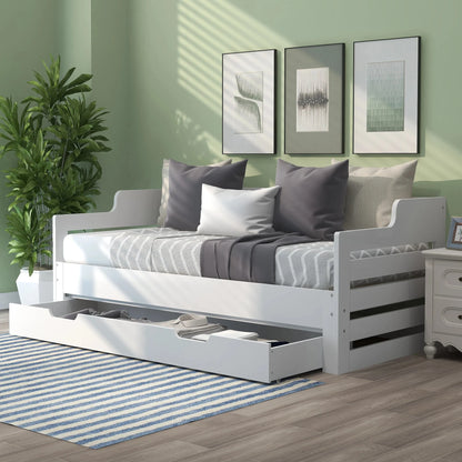PureNest™ Single Guest Sofa Bed with Pull-Out Trundle (3FT / 90 × 190 cm) – White Manwatstore