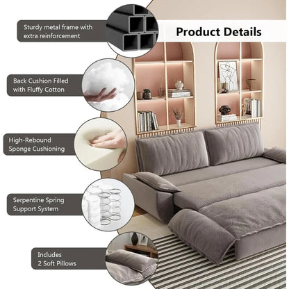 Queen Size Sleeper Sofa Bed 73.2" | 3-in-1 Velvet Pull-Out Convertible Couch Manwatstore