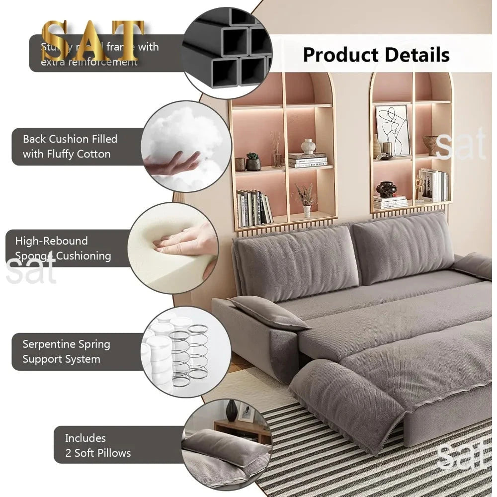 Queen Size Sleeper Sofa Bed 73.2" | 3-in-1 Velvet Pull-Out Convertible Couch Manwatstore