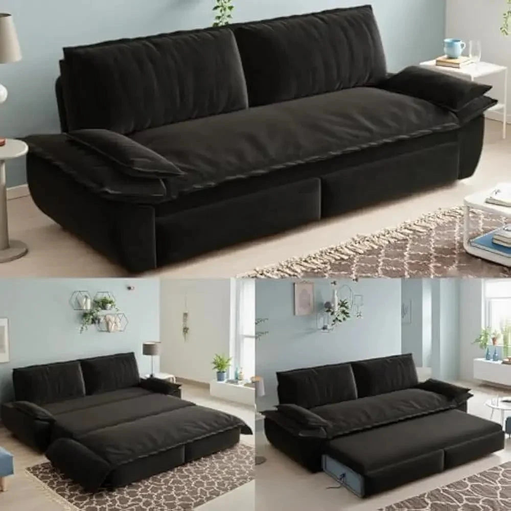 Queen Size Sleeper Sofa Bed 73.2" | 3-in-1 Velvet Pull-Out Convertible Couch Manwatstore