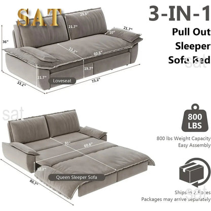 Queen Size Sleeper Sofa Bed 73.2" | 3-in-1 Velvet Pull-Out Convertible Couch Manwatstore