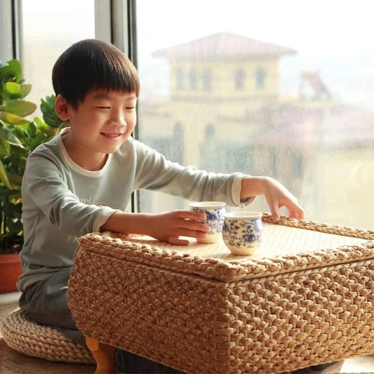 Rattan Floor Tea Table Tatami Style Minimalist Coffee Table for Balcony Low Bedside Small Space Window Area Use Manwatstore