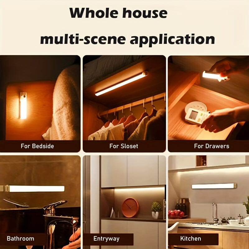Rechargeable Motion Sensor LED Light Strip with Human Body Detection, Magnetic Adhesive & USB-Powered Smart Lighting - Cordless Floor/ Ceiling/ Wall Light for Kitchen, Wardrobe, Stairs, Hallway - Energy-Efficient LED Tube Lig Manwatstore