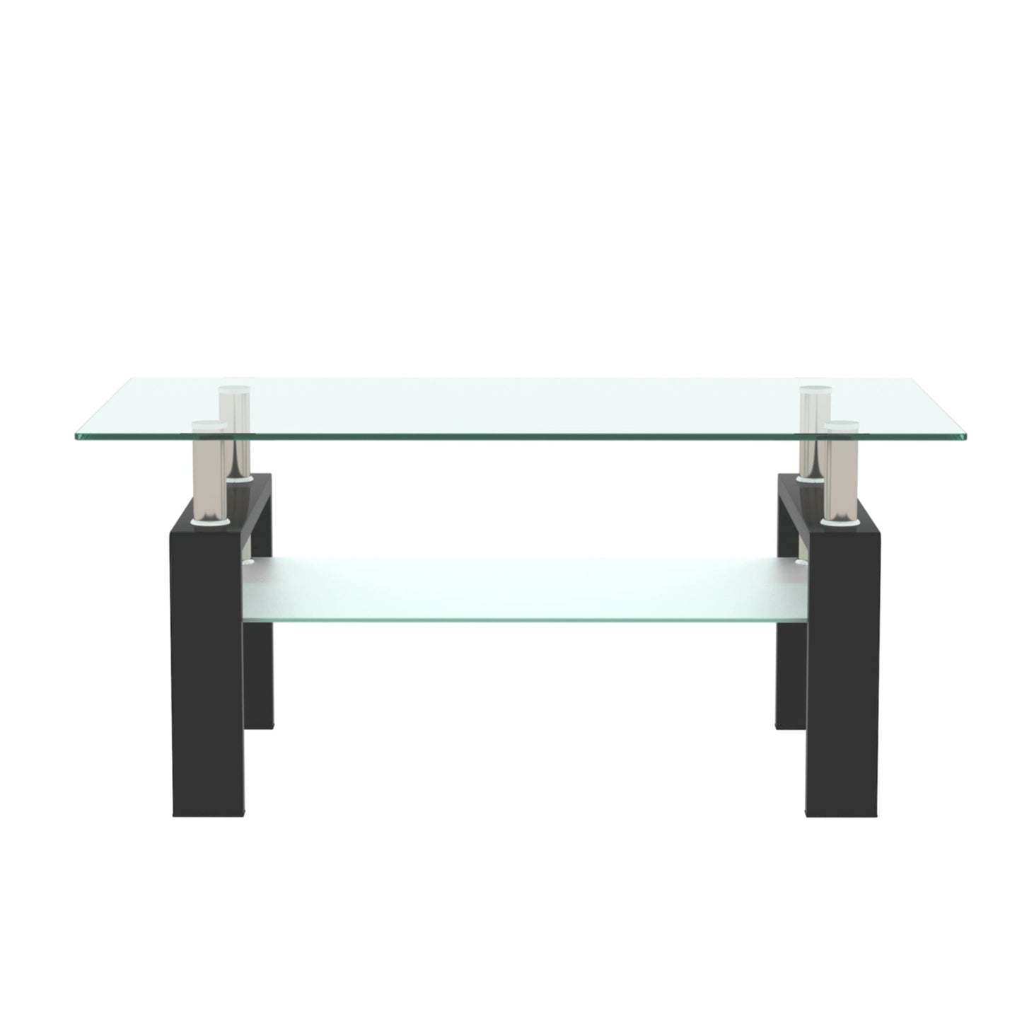 Rectangle Black Glass Coffee Table Modern Side Center Tables For Living Room 0 Manwatstore