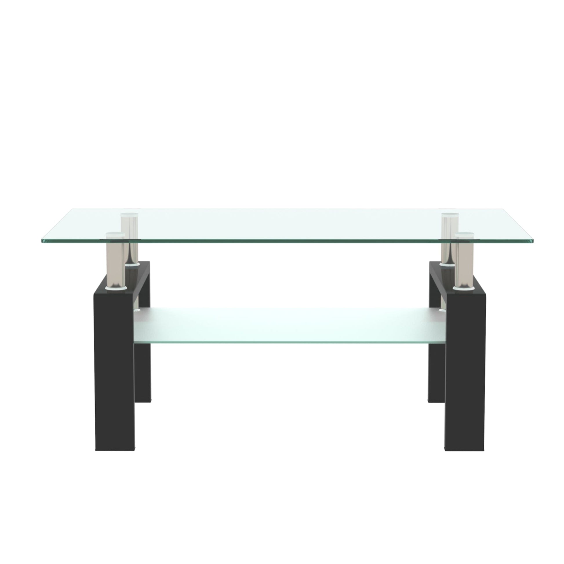 Rectangle Black Glass Coffee Table Modern Side Center Tables For Living Room 0 Manwatstore