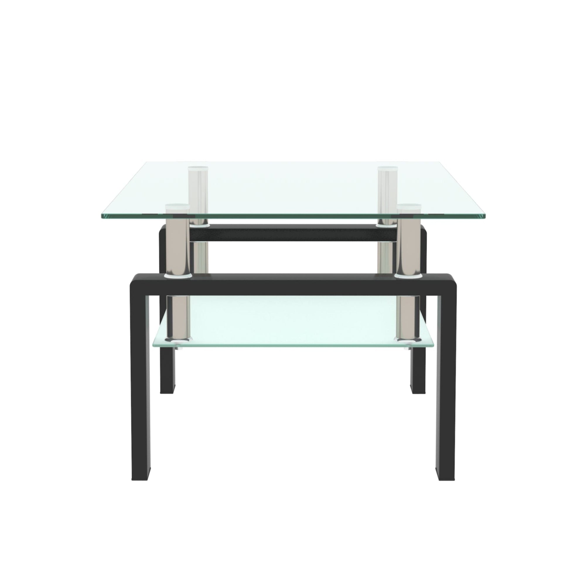 Rectangle Black Glass Coffee Table Modern Side Center Tables For Living Room 0 Manwatstore