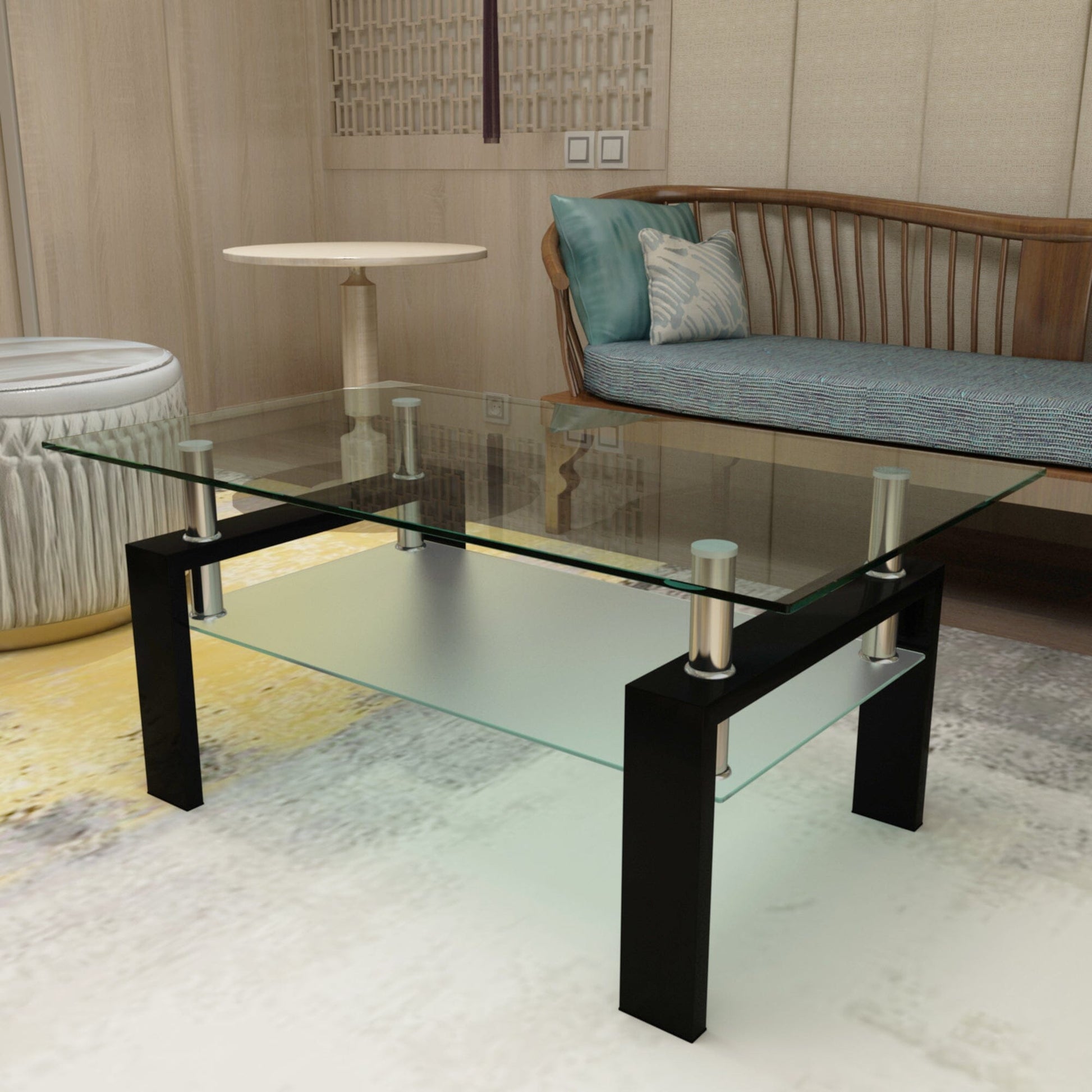 Rectangle Black Glass Coffee Table Modern Side Center Tables For Living Room 0 Manwatstore