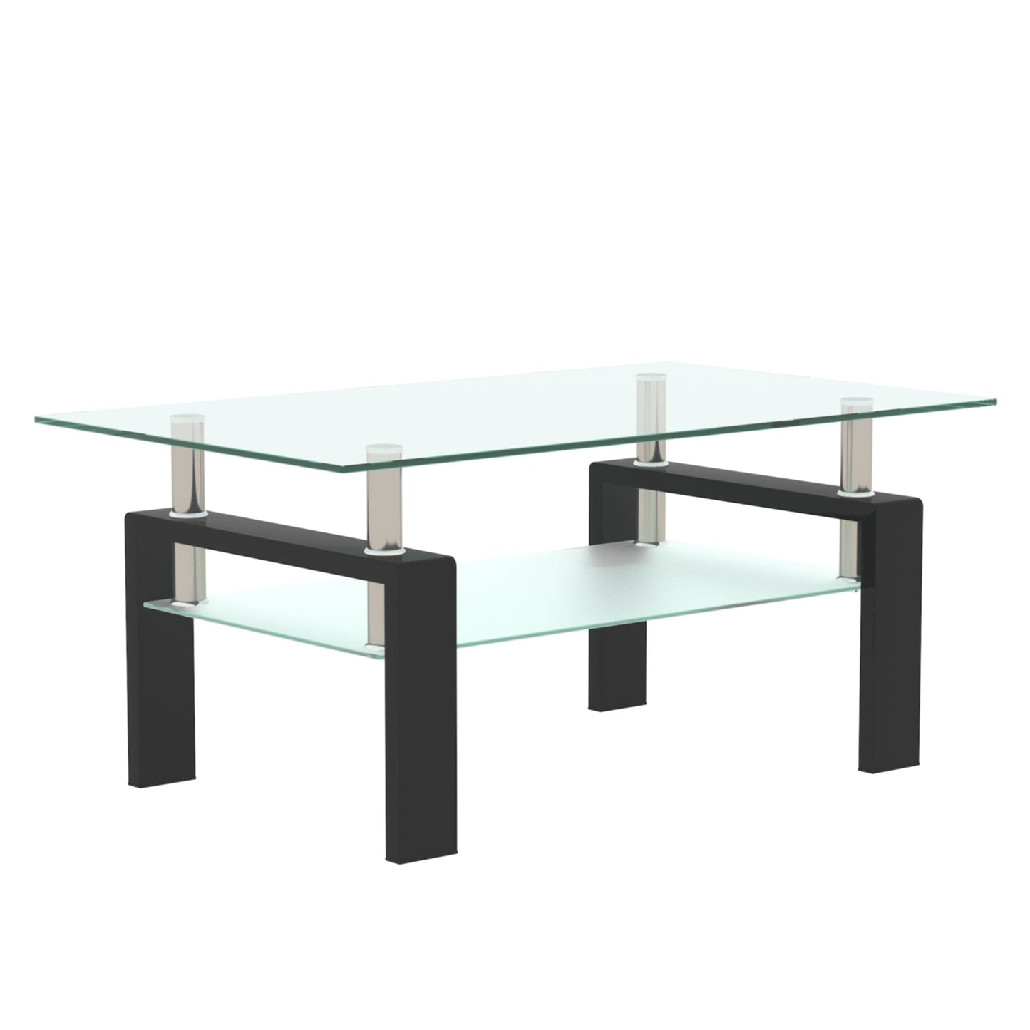 Rectangle Black Glass Coffee Table Modern Side Center Tables For Living Room 0 Manwatstore