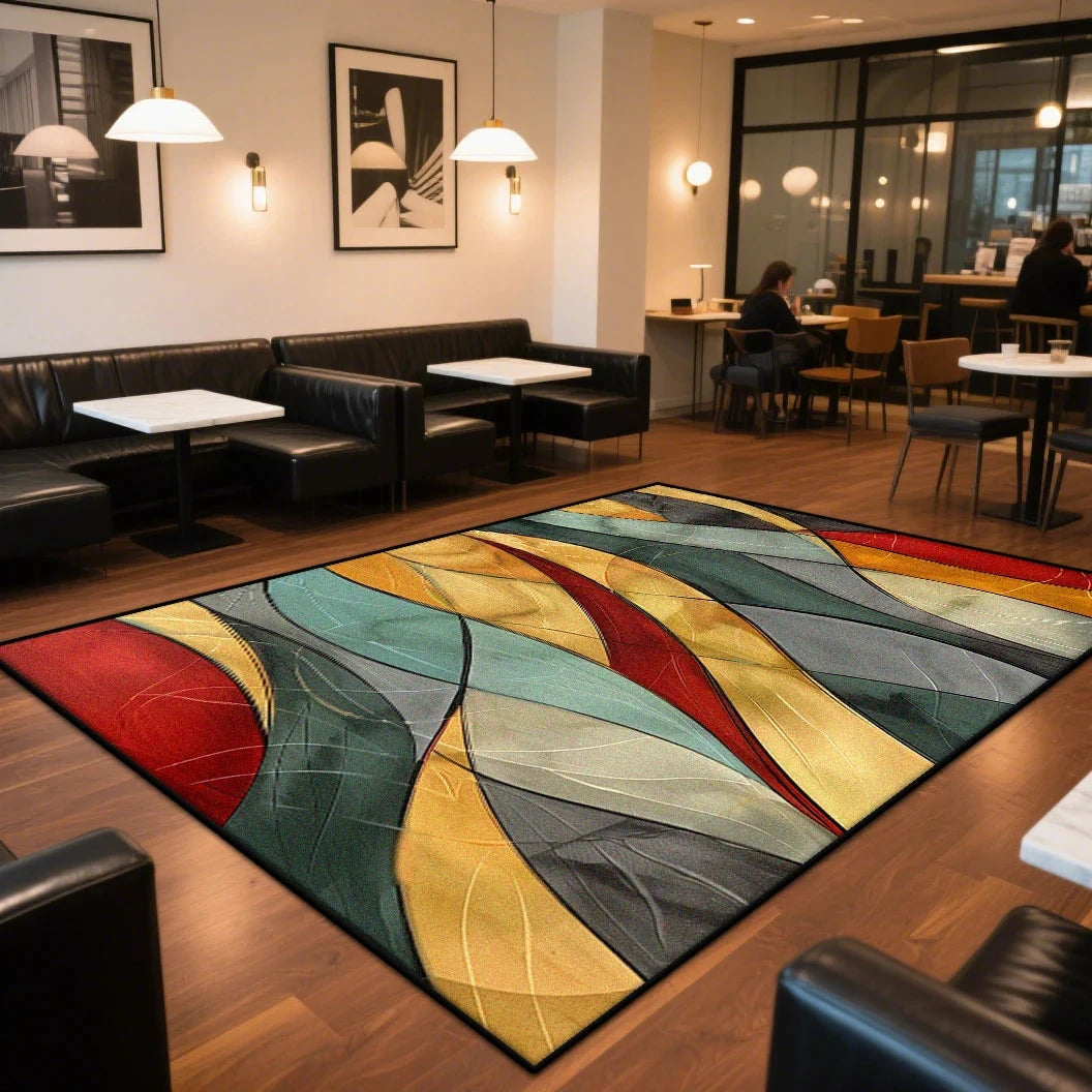 Red Abstract Washable Large Area Rug – Non-Slip Living Room &amp; Entrance Mat Manwatstore