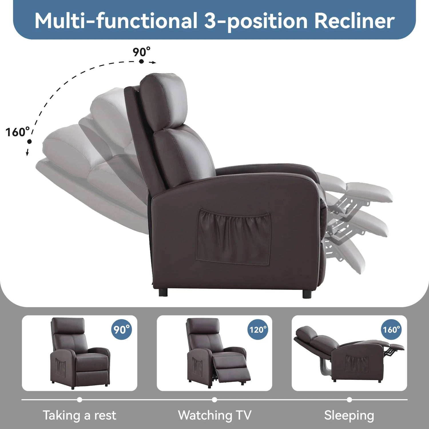Relaxo Push-Back Recliner Chair with Lumbar Support &amp; Adjustable Leg Rest Manwatstore