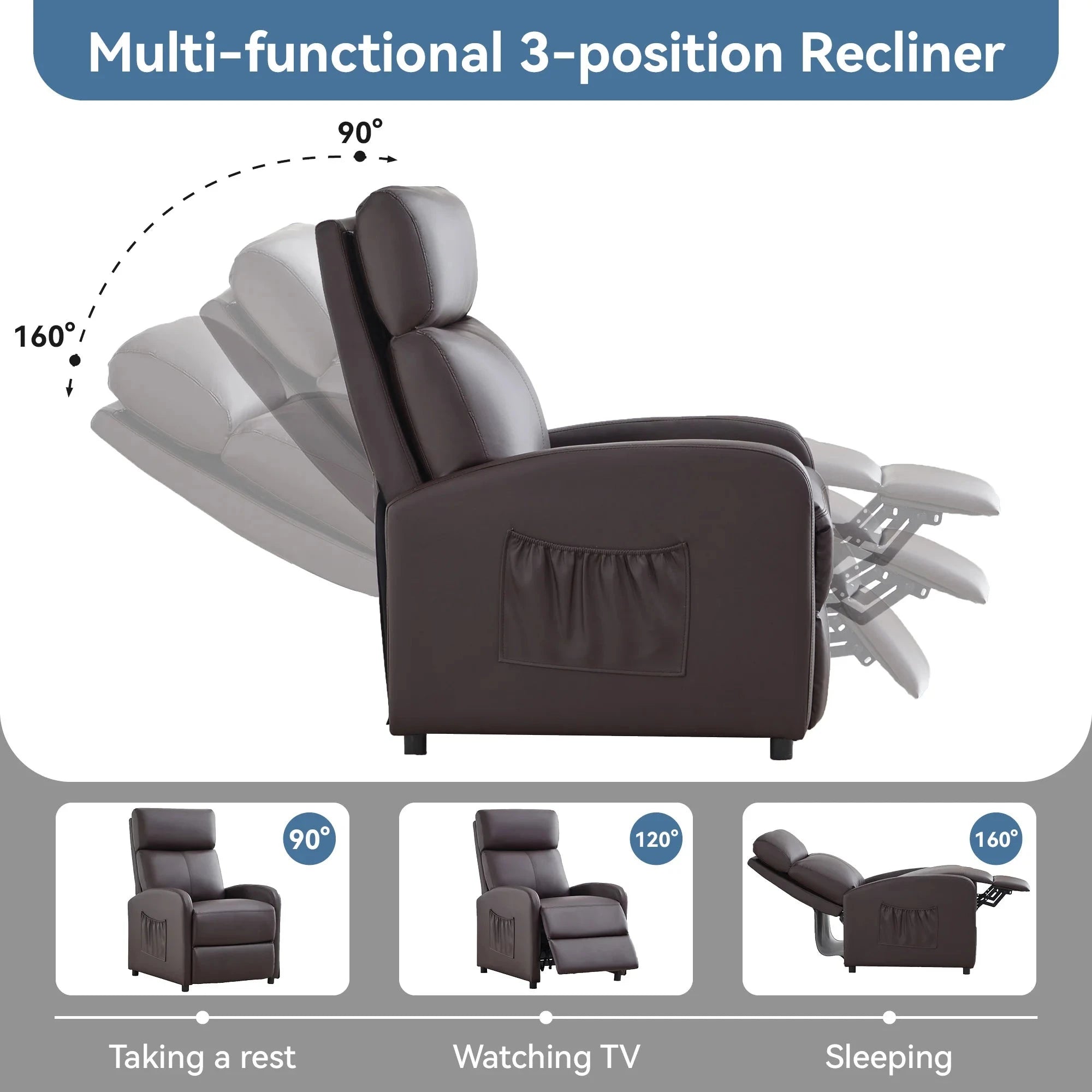 Relaxo Push-Back Recliner Chair with Lumbar Support &amp; Adjustable Leg Rest Manwatstore